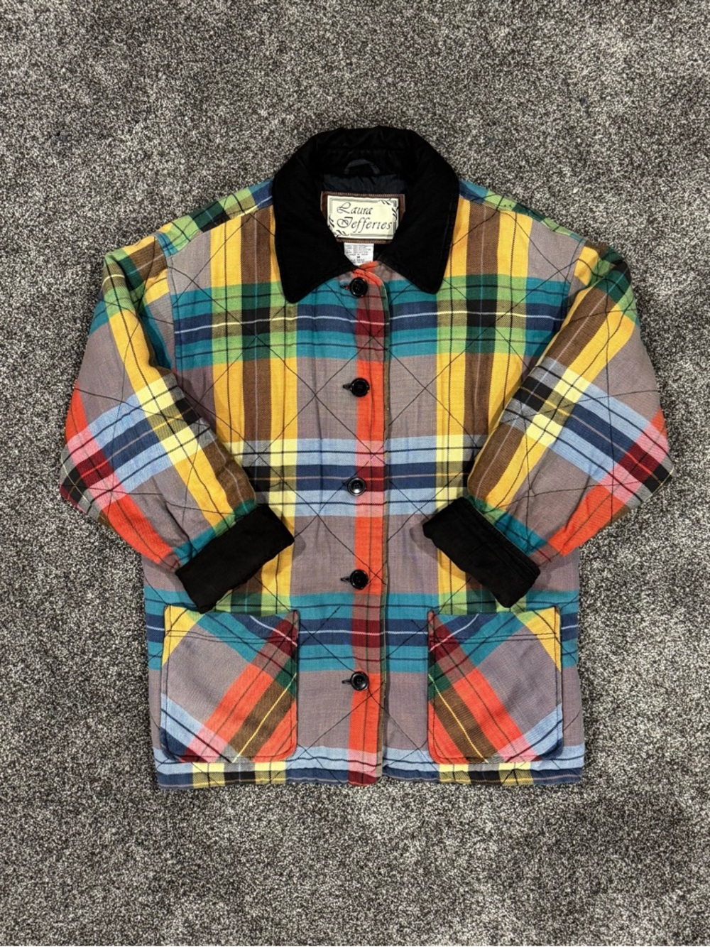 VTG Laura Jefferies Jacket Women M Multicolor Plaid Quilted Corduroy Collar/Cuff